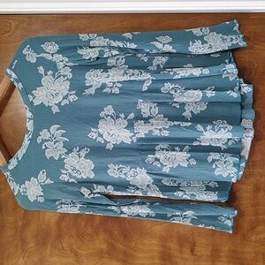 Orange creek teal floral blouse